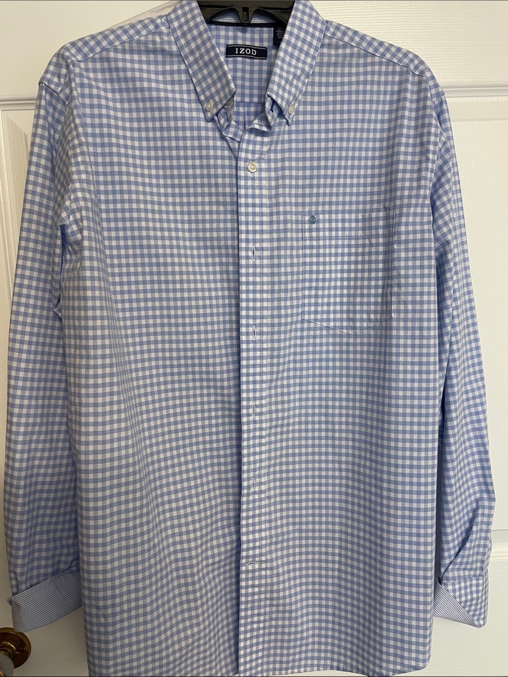 Izod Blue and White Gingham Button-Down Shirt